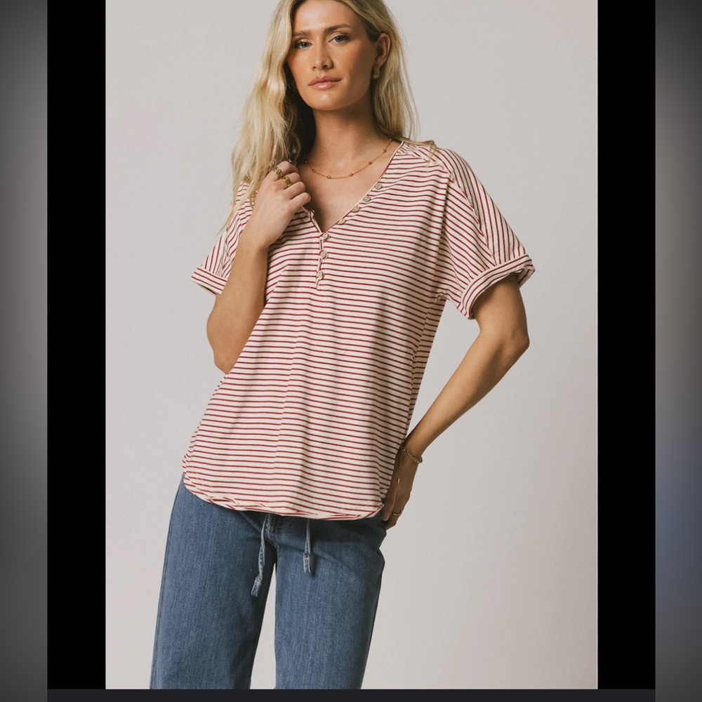 Bohme Red and White Striped Short Sleeve Tee
